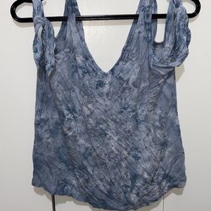 Blue tie dye off the shoulder tie tank